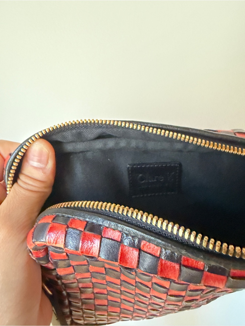 Clare V Red & Black Woven Leather Midi Sac Crossbody bag - Picture 3 of 5